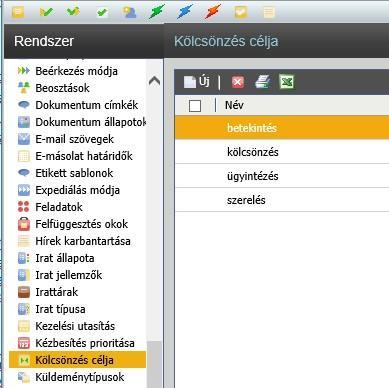 Kölcsönzés célja Irattárban lévő főszám kölcsönzési célja Az irat irattárból való kivételekor kettő lehetőség van: - közvetlen iratkiadás (Feladatok / Iratkiadás / Új), - iratkikérés (Feladatok /