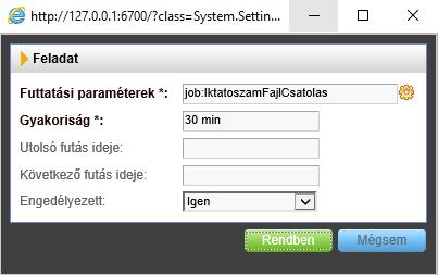 2. ábra: Feladat ablak Futtatási paraméterek: Ebben a mezőben kell megadni a futtatni kívánt ütemezett feladatot.
