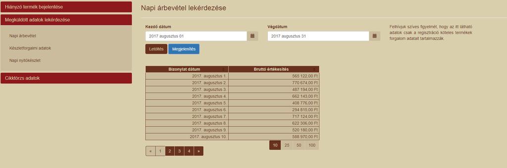 kattintva az oszlopok rendezhetőek. A Letöltés gombra kattintva a riport excel formátumban letölthető. 1.