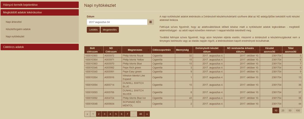 1.8 Cikk keresés A menüpontot megnyitva a NDN központi cikktörzsében található aktív termékeket és azok adatait lehet lekérdezni.