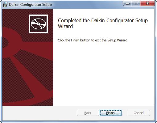 Kttintson "Finish" gombr. 7. 7.. A működtetés leírás A Dikin Configurtor első elindítás TÁJÉKOZTATÁS Ellenőrizze, hogy z EKPCCAB* USB-kábel megfelelően vn cstlkozttv számítógéphez és z egységhez.