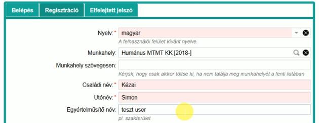 Ha a szerző munkahelye MTMT tagintézmény: az intézmények megfelelő szervezeti egysége hierarchikus listából választható ki a Munkahely mezőben 2.