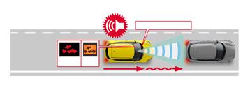 Ha az autó előtt nincs jármű, a rendszer fenntartja a vezető által beállított sebességet (40 km/h