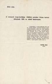 : Glitzke Sándor gyűjteményi bélyegzőjével. Lakatos: 1870. 80 000,- 17. A nemzeti képviselőház 1848-ki october 8-kán tartott ülésének 555. sz.