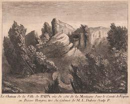 Le Chateau de la Ville de Papa vue du coté de la Montagne dans le Comté de Vesprin en Basse Hongrie, tiré du Cabinet de M. L. Dubois Sculp. P. Pápa fiktív látképe.