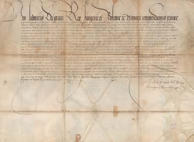 46 Központi Antikvárium Oklevelek 112. (Jagelló) II. Lajos (1506-1526) magyar király latin nyelvű oklevele a lövöldi karthauziak Pápán lévő kőházának ügyében.