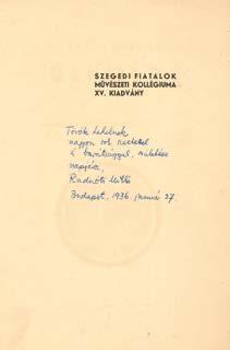 Radnóti Miklós: Újhold Szeged, 1935. Szegedi Fiatalok Művészi Kollégiuma. 47+(1)p. Lapszámozáson belül Buday György 7 egészoldalas fametszetével. Első kiadás. (Szegedi Fiatalok Művészeti Kollégiuma.