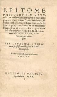 Központi Antikvárium 75 185. Liebler, Georgius: Epitome philosophiae naturalis, ex Aristotelis summi Philosophi libris ita excerpta... Basileae, 1589. Ex officina Oporiniana. (32)+417+(35)p.