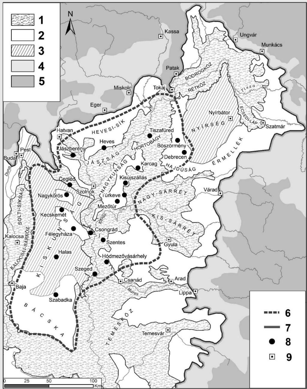 2. ábra. Az Alföld Dunától keletre lévő területei a 16 17. században (Szerk. Csüllög G., Frisnyák S., Tamás L.).