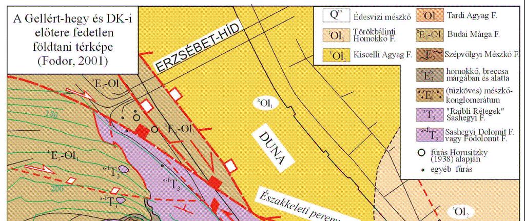 1. ábra. A Gellért-hegy és délkeleti elıterének fedetlen földtani térképe (Korpás et al.2002.) 4.