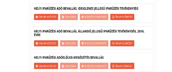 A megfelelő nyomtatvány a kiválasztás után az ONLINE KITÖLTÉS gombra kattintva betölthető.