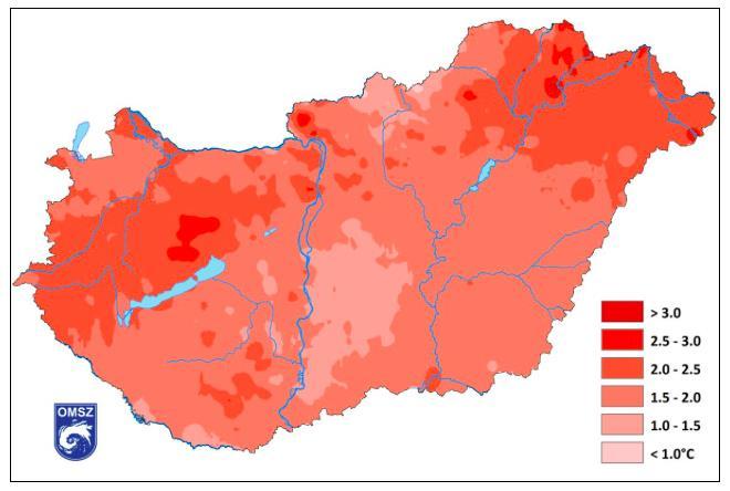 ábra: A 2015-ös nyár középhőmérsékletének eltérése az 1981 2010-es normáltól 17. 16 Forrás: http://met.