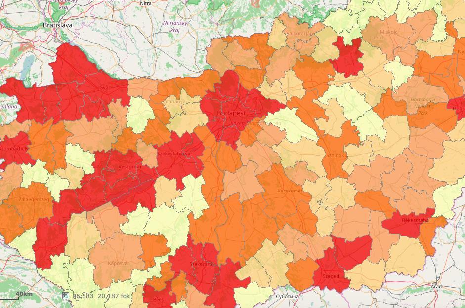 24. ábra A 2021-ben születendő férfi népesség várható élettartama, forrás natér interaktív térképek.