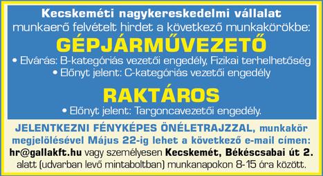 Nagyobb brigádok jelentkezését is várjuk. Fizetés: kéthetente. +36 70 340 2595 A KECSKEMÉTI Brill Kft. precíz, megbízható AUTÓMOSÓ munkatársat keres. Jelentkezés: gyjauch@brillkft.
