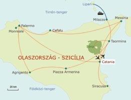 Szállás Taormina környékén. 3. nap: Etna - Taormina Kirándulás az ETNA-ra, Európa legmagasabb, aktív vulkánjára. Fakultatív lehetőség: kabinos felvonóval és terepjáróval akár kb. 3.000 méteres magasságba is feljuthatunk.