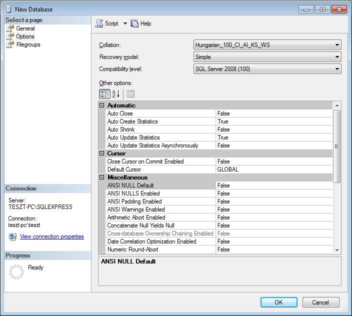 4. Felhasználó létrehozása Az Object Explorer -ben a Security pont alatt a Login -ra jobb