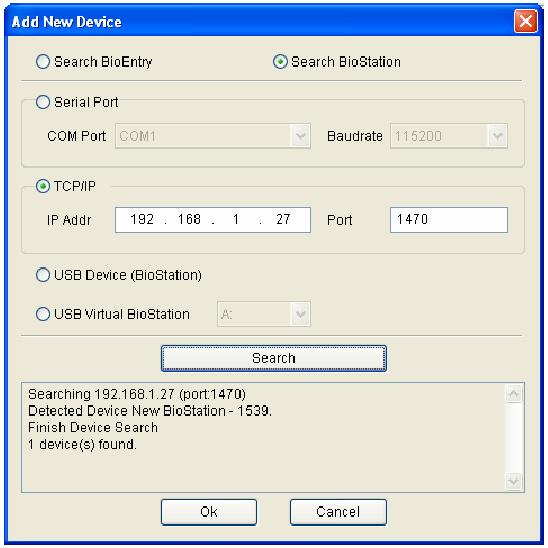 Bio Admin 20 Használati utasítás 2.1.3. 3. lépés: A készülék csatlakoztatása Válassza ki a Készülék kezelés /Device Management/ menüt a készülék kezelési lehetőségeinek megjelenítéséhez a Fő ablakban.