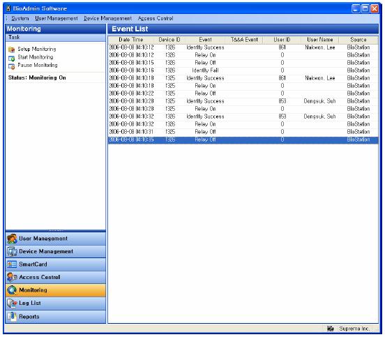 Bio Admin 28 Használati utasítás 2.1.8. 8. lépés: Eseménynapló Válassza ki az eseménynapló lista /log list/ menüt. Majd az eseménynapló lista ablak tűnik fel a fő ablakban.