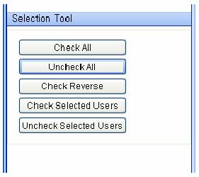 Bio Admin 51 Használati utasítás Check All: az összes felhasználó kijelölése Uncheck All: az összes felhasználó kijelölésének visszavonása Check Reverse: kijelöli az összes felhasználót, kivéve