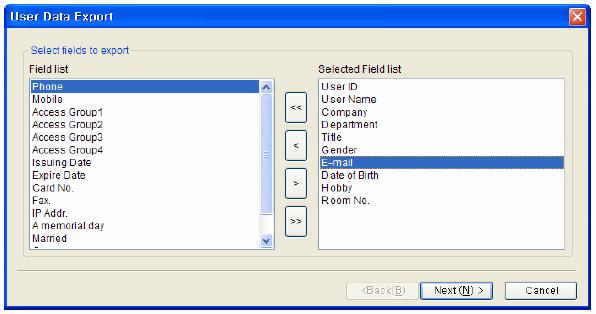 Bio Admin 61 Használati utasítás 3.11. Exportálás file-ba Az exportálás file-ba gomb megkezdi a kiválasztott felhasználói információ mentését CSV formátumban.