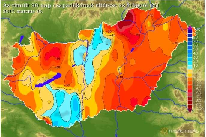 Aszály szempontjábo l egy kiegészítő pillanatkép is jo l rögzíti az elmúlt évek trendjét: 13. ábra: Eltérés a csapadékátlagokban 13. A fenti ábrán is láthato, hogy a megye kb.