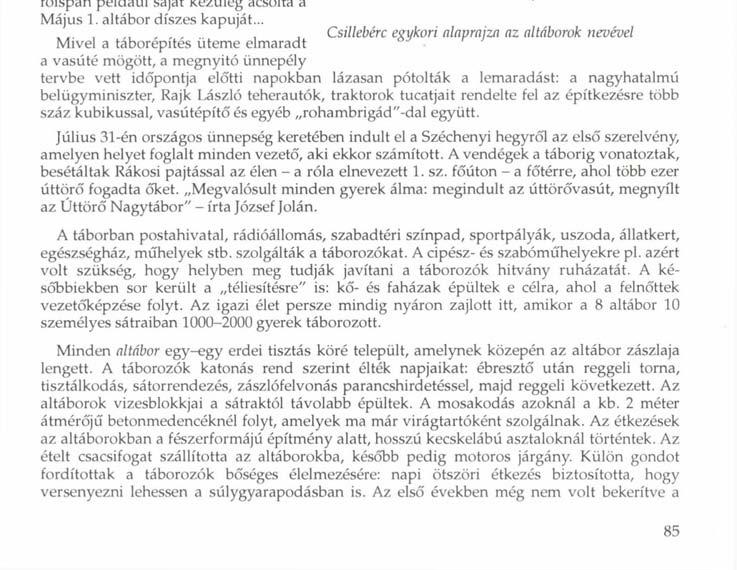 A sajtó állandó reflektorfényben tartotta az építkezés ügyét. Épül már Csillebérc ormán az ifjú köztársaság. Talpfát hord, kövez és hengerel Az izmos, ifjú brigád... - írta egy ismeretlen szerző.