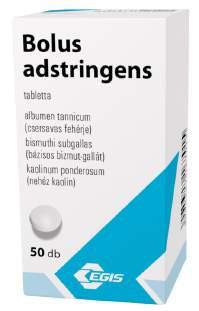 Bolus adstringens tabletta, 50 db (26,4 Ft/db) Fertőzéses bélmegbetegedések (akut hasmenés), mérgezéses gyomor- és bélbántalmak kezelésére.