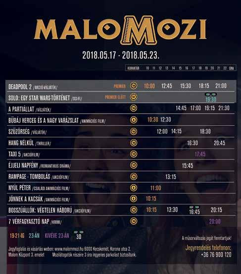 PROGRAM 23 PROGRAMAJÁNLÓ MOZI OTTHON MOZI Kecskemét, Kossuth tér 4. Taxi 5. (12) 05.17-05.20. 18h Színes, szinkronizált, francia vígjáték, 102 Ferdinánd (6) Mikkamakka bérlet 05.18. 14h Színes, szinkronizált amerikai animációs film, 99 Három hegycsúcs (12) 05.