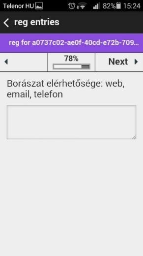 Megjelenő képernyő: Megjegyzést fűzhetünk az adatfelvételhez, nem kötelező.