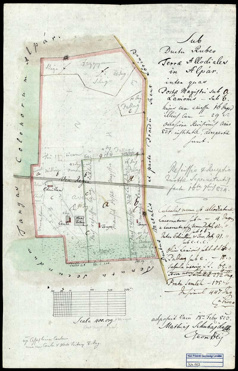 14 4. VPGL. 3. 1. [Schuhajda, Mathias] [geom.] [1823] 2. Sub Ductu Rubeo Terrae Allodiales in Alpár inter quas Postae Magistri sub a.
