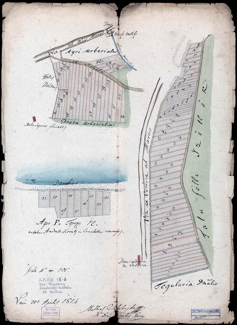 68 58. VPGL. 55. 1. Schuhajda, Mathias geom. 1814 2. Delineatio Cannabetorum Verőcze. 3. Nógrádverőce (Nógrád m.) határrészeinek térképei: 1.) Duna; 2.