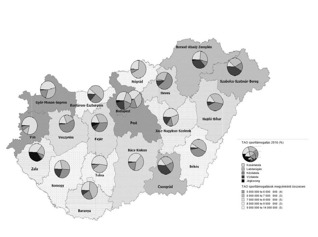 TAO 2016 megyei eloszlás Kiadott