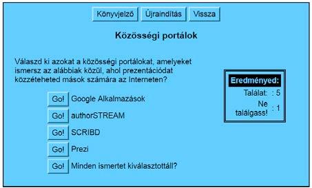 Az első feladat a kurzus során megismert prezentációszerkesztő programok produktumainak felismerése