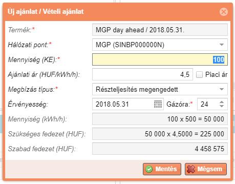 Kattintsunk a Másolás gombra ennek hatására megjelenik az Új ajánlat / vételi ajánlat vagy az Új ajánlat / eladási ajánlat ablak, attól függően, hogy a listában kijelölt ajánlat milyen irányú.