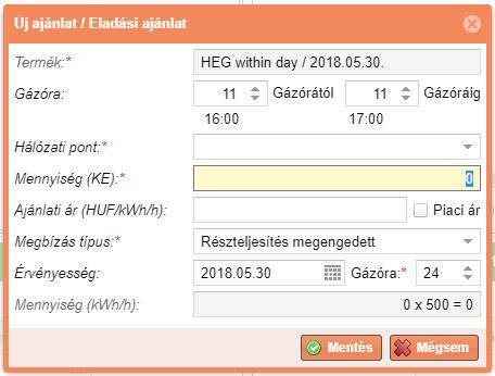 Megjelenik az Új ajánlat / Új eladási ajánlat ablak. A mezők leírását a 3.4. fejezetben lehet megtalálni.