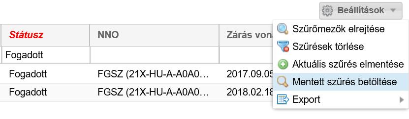 A Mentett szűrések felugró ablakban meg kell adni az előzőleg összeállított szűrési feltételekhez egy
