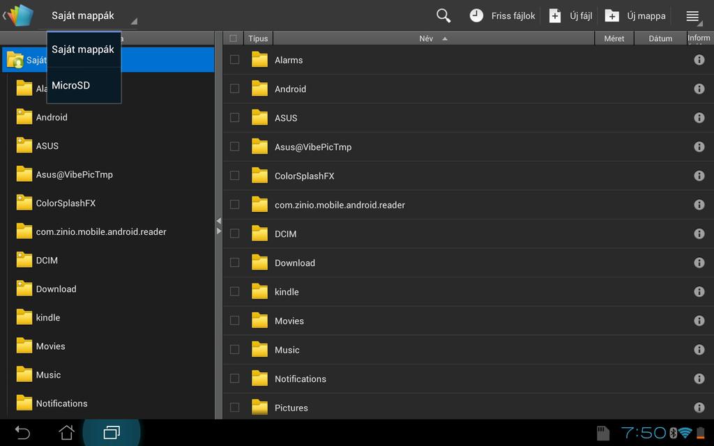 4. Ahhoz, hogy megnyisson egy fájlt a belső tárolóeszközön érintse meg a Helyi tároló (Local Storage) > Saját mappák (My Folders) elemet