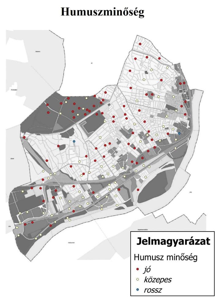 524 eloszlásukban nagyfokú heterogenitást mutat, ugyanakkor egyértelműen kijelenthető, hogy a kerület központi részében (Budatétény, Baross Gábor telep) a közepesen és erősen szerkezetes talajok az