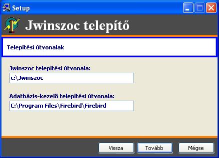 Ezután telepítésre kerül az adatbázis-kezelő (FB), BDE adminisztrátor és a Jwinszoc program. 6.
