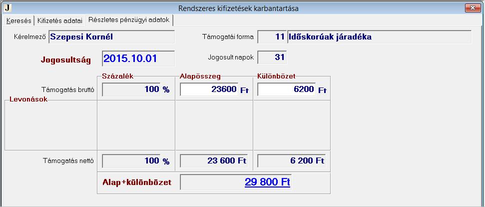 25. ábra: Hatezer-kétszáz forint különbözet a Karbantartás segítségével a FELADAT (12)-ben.FELADAT (12). Az időskorúak járadéka 2015.