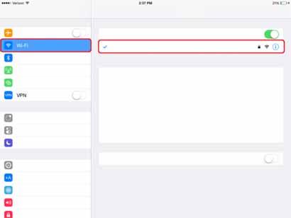 4. A kijelző Wi-Fi jeléhez az ipad-en keresztül történő csatlakozáshoz először nyomja meg az eszköz beállítások gombját. Üzenetek Mail Safari 5.
