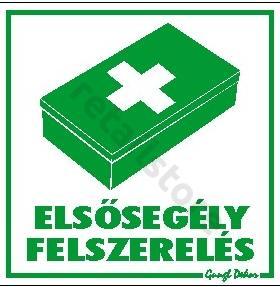 Ezt az előírásoknak megfelelően egy fehér alapon zöld elsősegély jellel ellátott matricával