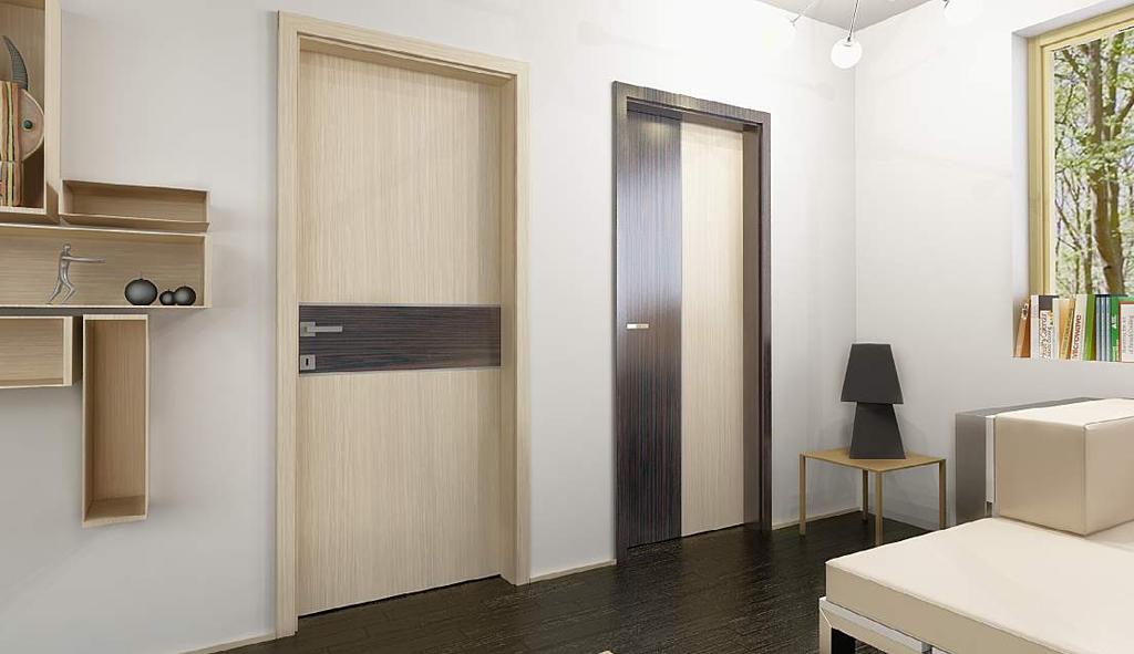 laminált többszínű fémintarziás ajtó A két-háromféle laminátum kombinációjából egyedi, mozgalmas felületeket