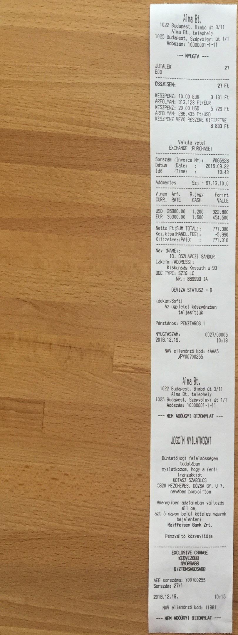 Csak a jutalék, ha 0, akkor is kell A valuta fiókváltozás mint megjegyzés