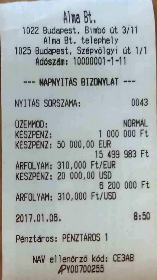 15.2 Napi munka a pénztárgépen No. Pénztárgép Kommunikáció Valutaváltó program Ny. Napnyitás. A ptg bekapcsolása után, ha előzőleg le volt zárva nap, akkor a kijelzőn a napnyitás menüpont aktív.