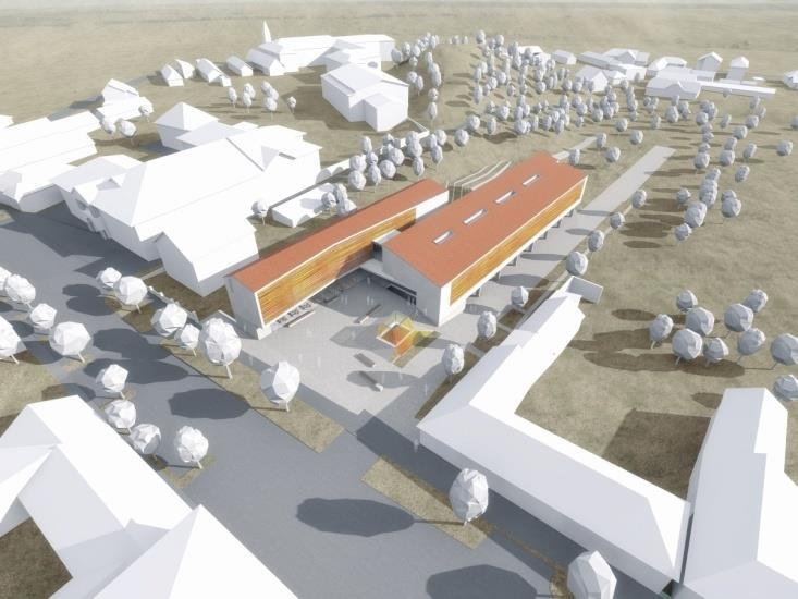2.9.1. ábra: A Modulárt Stúdió által tervezett új városháza látványtervei (forrás: epiteszforum.hu) Szérűskert bölcsőde felújítása, korszerűsítése (három gondozási egységes) - VEKOP 6.1.1-15 Erősen leromlott állapotú bölcsőde, melynek felújítására vonatkozó engedélyezési tervek elkészültek.