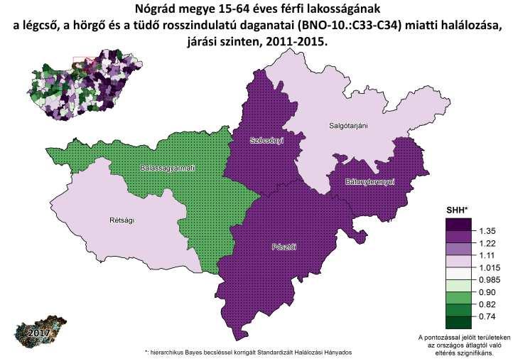 A halálozás időbeni lefutása nagyobb ingadozást mutat az országos lassú csökkenéshez képest. 21. ábra A járásonkénti elemzés esetén mindkét nem esetében nagy eltéréseket találunk megyén belül.