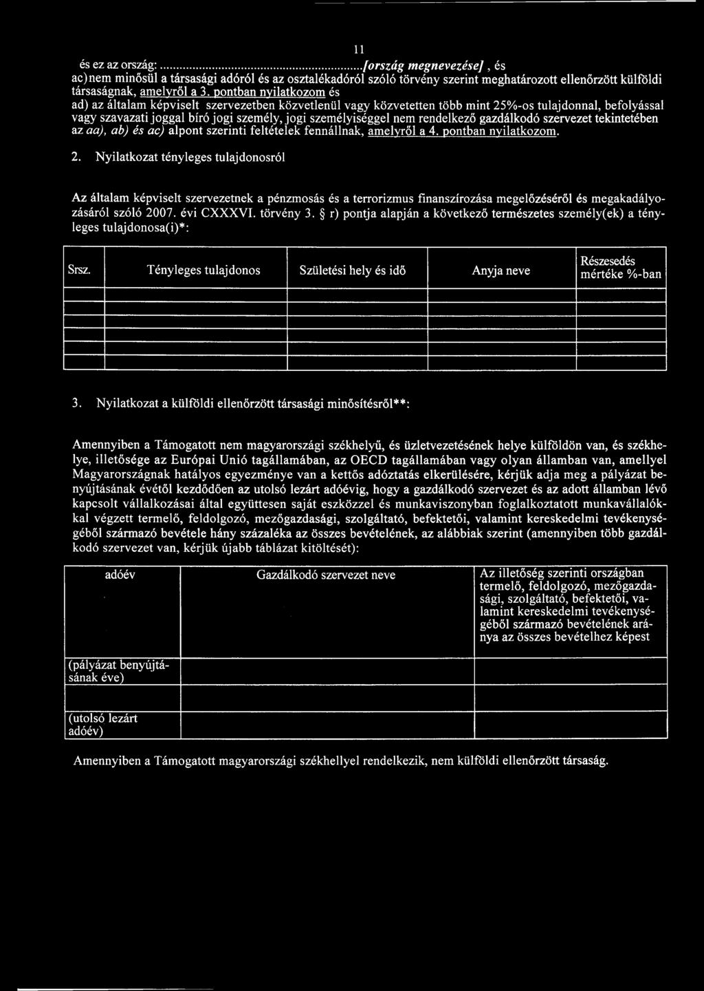 rendelkező gazdálkodó szervezet tekintetében az aa), ab) és ac) alpont szerinti feltételek fennállnak, amelyről a 4. pontban nyilatkozom. 2.