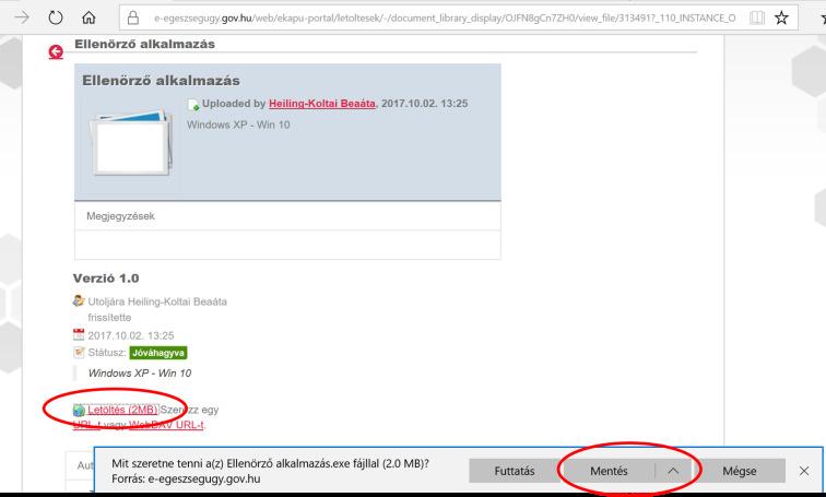 a Mentés gombra kattintva tárolható e letöltési