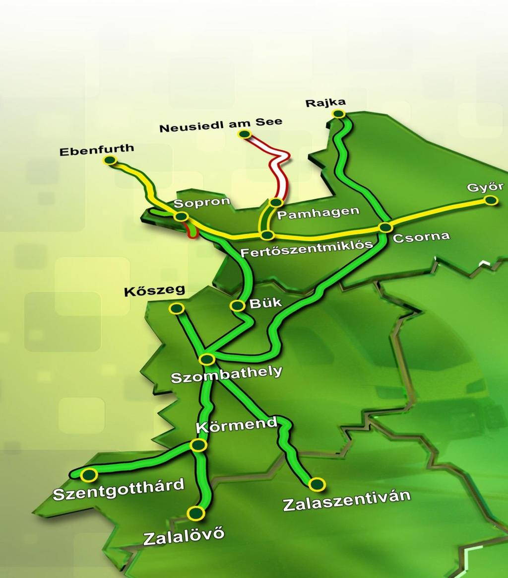 Tervezett hosszú távú határkapcsolati fejlesztések Győr Sopron vonal fejlesztése Győr Csorna korszerűsítés, 2. vágány megépítése Becs.